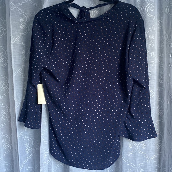 XL Navy blue bell sleeve tie neck blouse - Picture 2 of 2